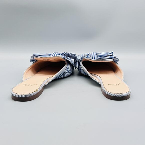 J Crew Sandals Womens 8.5 Blue White Stripes Mules Bow Pointed Toe Slides Flat - Picture 8 of 12